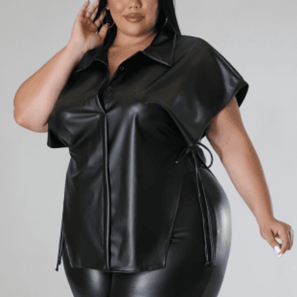 Cache' Mi Faux Leather Plus size Top 1x-3x
